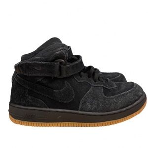 Nike Air Force 1 Mid Youth Black Suede Sneakers With Strap Size 2.5 Y
